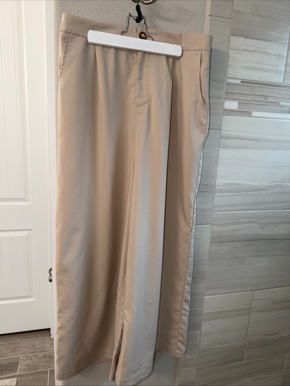 Francesca's Women's Wide Leg High Rise Dress Pants Beige Capsule Preppy